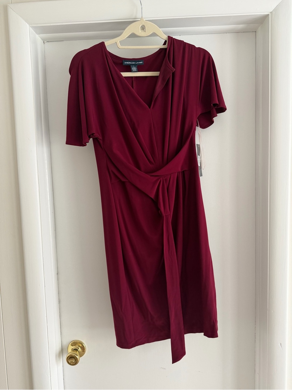 American Living Deep Burgundy Tie-Front Midi Dress